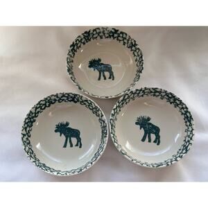 Set Of 3 Folk Craft Moose Country Cereal Soup Bowls Tienshan 6.5"